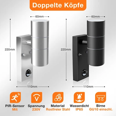 LED Außenleuchte Up&Down Bewegungsmelder Flurlampe Edelstahl Wandlampe Spot GU10 - Bild 1 von 4