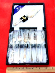 RAIMOND SHEFFIELD SILVERPLATE DESSERT Forks & Cake Knife Server Set in Case - Picture 1 of 15