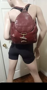 VINTAGE FRENCH TEXIER 1990s' CORAL LEATHER BACKPACK BAG PURSE W/MATCHING POUCH - Picture 1 of 12