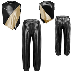 Kids Girls Suit Vest Set Workout Outfit High Waist Irregular Hem Trousers Shiny - Picture 1 of 70