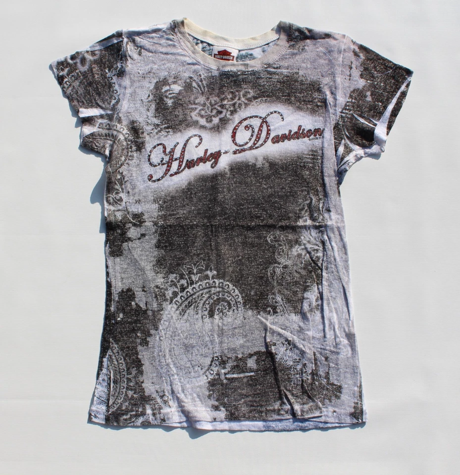 Camisa Top Harley Davidson Mujer Manga Corta Gris Negro Rojo Cachemira Todo S Foto 1 de 4