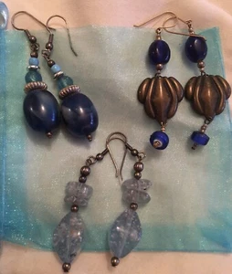 blue dangle hook earrings Set of three - Picture 1 of 4