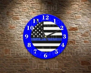 Dünne blaue Linie Strafverfolgungsbehörden 8" Metall Wanduhr mit Akku - Bild 1 von 1