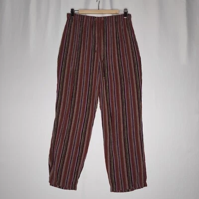 Pantalones boho de colección años 90 para mujer medianos marrón púrpura rayas recto cordón Foto 1 de 4