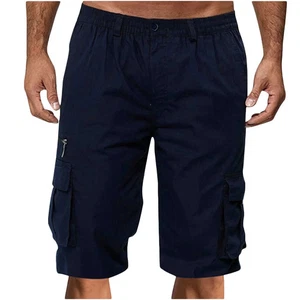 Mens Shorts Cargo,Elastic Waist Bermuda Shorts , Size 2XL, Navy, Cargos - Picture 1 of 4