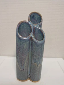 Bay Pottery signierte Dreikammer Knospen Vase blau Vintage - Bild 1 von 8