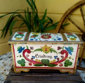 Cofre raro arte popular noruego miniatura matrimonio cofre C1850 - Imagen 1 de 10