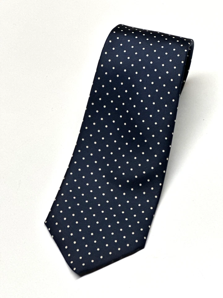 Brooks Brothers Makers Tie All Silk Navy Blue Polka Dot Vintage UK 3.25" x 54" - Image 1 of 4