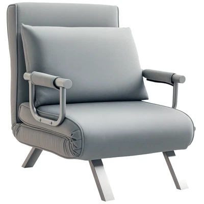 HOMCOM Single Folding 5 Position Convertible Sleeper Chair Bed Light Grey - Image 1 of 4