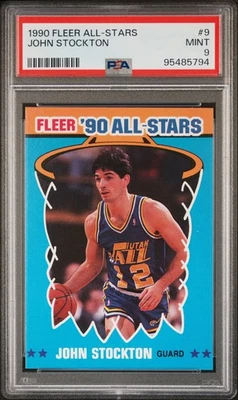 Fleer All-Stars #9 1990 John Stockton PSA 9 como nuevo Jazz Salón de la fama Foto 1 de 2