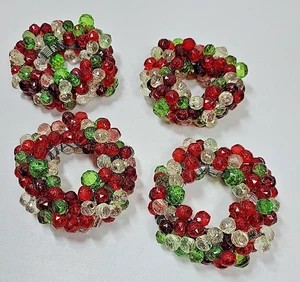 Vintage Pier 1 Serviettenringe Weihnachten Perlen rot grün & klar 4er Set - Bild 1 von 5