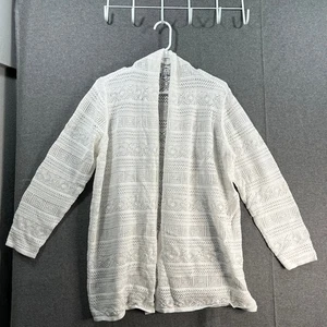 Joan Rivers Women's Cardigan Crochet Stripe Open Front Cardigan White Large - Picture 1 of 9