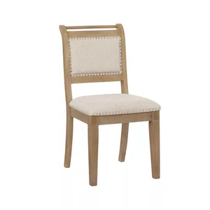 Linon Dining Chair Rubberwood Upholstered Rustic Beige Armless Dining Chair - Picture 1 of 6