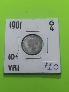 1901 Canadian 10 cent Queen Victoria Sterling Silver Dime AG. TRENDING AT $10 - Picture 1 of 3