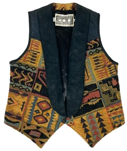 Vintage Native Components Tapestry Vest XS Aztec Southwestern Western American - Picture 1 of 10