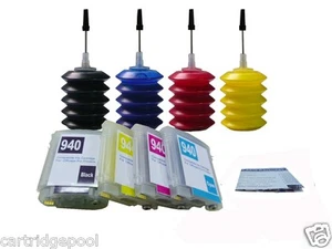 Refillable Pigment ink cartridge for HP 940XL Pro 8500a with chip + ND®4x30ml Pg - Picture 1 of 1