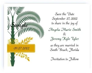 100 Personalized Custom Palm Tree Beach Bridal Wedding Save The Date Cards  - Picture 1 of 1