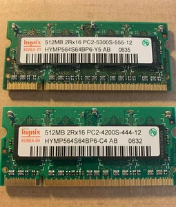 🔥Hynix 1GB (2 X 512MB) 2RX16 PC2-5300S-555-12 LAPTOP RAM HYMP564S64BP6-Y5 AB  - Picture 1 of 2