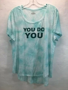Womens Lane Bryant Blue-White Tie-dye Scoop neck shirt 14/16 You do You High Low - Picture 1 of 3