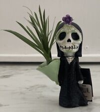 Day Of The Dead Lady Skeleton Planter Statue & Faux Succulent By Live Trends.