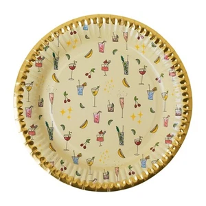 RICE: Pappteller, Cocktail Print, 23 cm, 8 Stück, Party-Teller, Goldrand Einweg - Bild 1 von 1