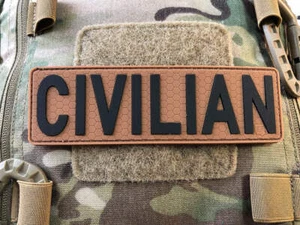 Patch CIVILIAN, marrone coyote nero, toppa in gomma 3D - Foto 1 di 8