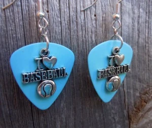 I Heart Baseball Charm Guitar Pick Earrings with Surgical Steel Earwires - Picture 1 of 15