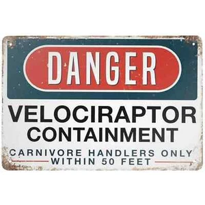 Nuevo letrero de hojalata peligro velociraptor contención aluminio metal 8X12 - Imagen 1 de 1