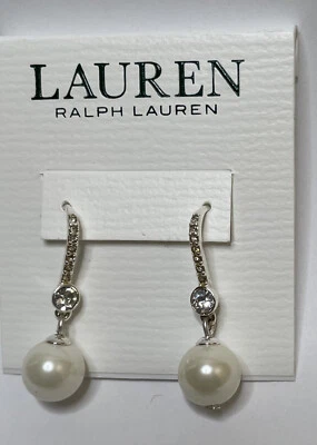 Ralph Lauren Rhinestone & Pearl Drop Earrings NEW NWT Pierced 1.25" - Image 1 of 4