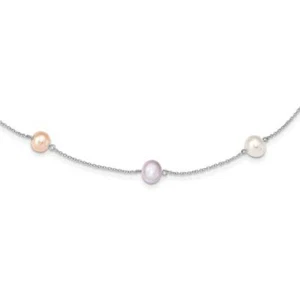 Sterling Silver Rhodium-plated 7-8mm Multi-color Freshwater Cultured Pearl 9 - Picture 1 of 2