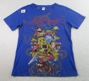 Ed Hardy by Christian Audigier T Shirt Unisex Large AOP Blue Snake Skull *READ* - Picture 1 of 9