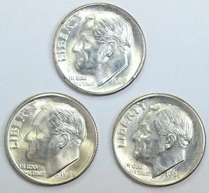 Juego de monedas de diez centavos Roosevelt 1949 P D S elección Bu bonitas monedas sin circular - Imagen 1 de 3