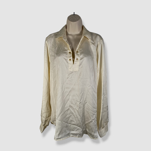 Camicia top donna Michael Kors avorio Grommet collo a V stringata catena $110 taglia XXL