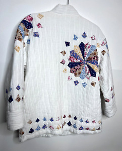 Anthropologie Quilted Patchwork Jacket Womens Medium White Open Front
