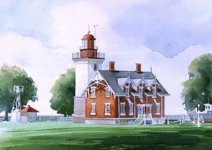 Impresiones artísticas en acuarela mate Dunkerque Lighthouse Point Gratiot Lake Erie Nueva York - Imagen 1 de 2