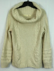 Sleeping on Snow Deep Cowl Neck Sweater Women's L Alpaca Blend Ivory Cable Knit - Picture 1 of 6