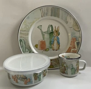 Golden Rabbit Beatrix Potter Enamelware Peter Rabbit 3 Pc Childrens Set - Picture 1 of 23