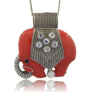 Rhinestone Enamel Elephant Pendant.50mm wide, 53mm long, 8mm thick.hole: 9mm - Picture 1 of 4