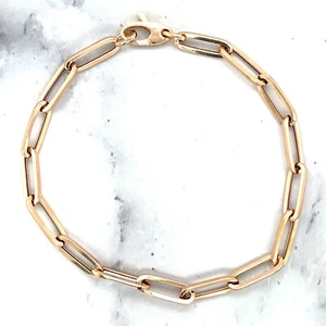 14K Rose Gold 7.5 inch Lite Paperclip Link Chain Bracelet 4.2mm Wide - Picture 1 of 20