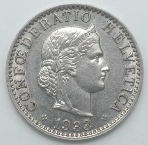 1933 B Switzerland 20 Rappen nice coin About Uncirculated to Uncirculated - Picture 1 of 2