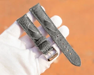 Gray Ostrich Watch Strap, Men's Grey Leather Band, Ostrich Leg Skin 14-26mm - Picture 1 of 7