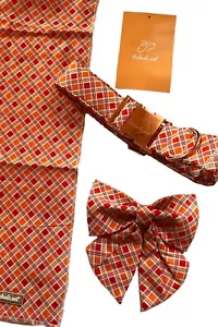 Babole Pet Dog Collar & Bandanna Orange Striped Plaid Boy Dog Tie Collar - Picture 1 of 10