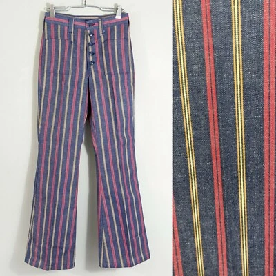 Pantalones de mezclilla a rayas con botón de bolsillo de la década de 1970 Dama Wrangler - 26 en la cintura Foto 1 de 4