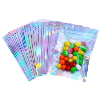  8.5cm x  13cm Iridescent Holographic/Clear Foil Zip Lock Mylar Bags Sealable - Image 1 of 4