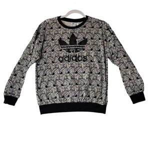 Adidas Girl White Black Zebra Animal Print Oversized Crewneck Sweatshirt Large - Picture 1 of 6