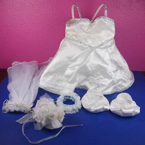 Build A Bear Brautkleid Schleier Spitze weiß BAB Strumpfband Hausschuhe Blumen Braut - Bild 1 von 6