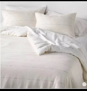 HEARTH & HAND MAGNOLIA Thin Stripe Cream /Black Full/Queen Duvet Cover Set - Picture 1 of 3