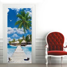 3D Wall Art Hawaii Beach Trestle Door Sticker PVC Decal Self-adhesive Wrap Mural