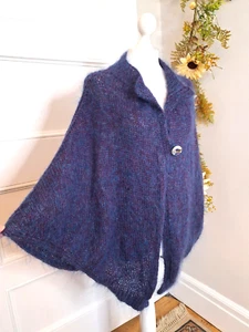 STUNNING HAND KNITTED PURPLE MIX FLUFFY MOHAIR KNIT CAPE STYLE CARDIGAN ONE SIZE - Picture 1 of 5