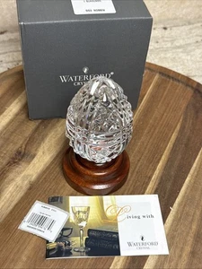 Waterford Crystal Egg, Ribbon With Wooden Stand In Box New - Picture 1 of 12
